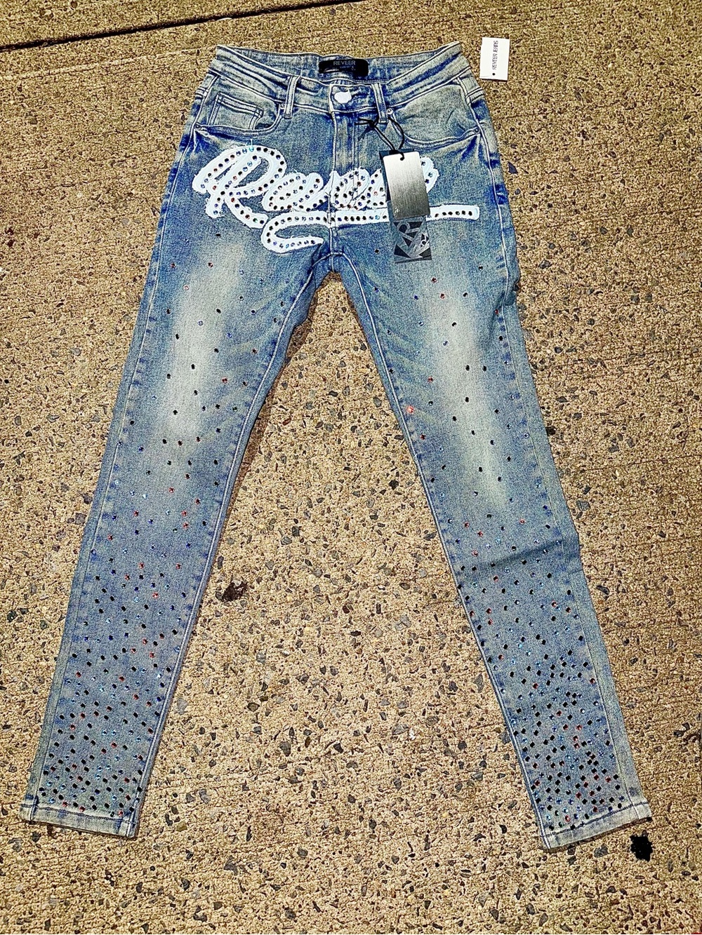 Reever Light Blue Embellished men’s unisex Jeans - Rhinestone Accent size 30
